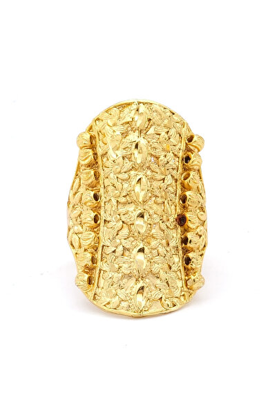 FerizZ Altın Kaplama Çiçek Desenli Kaburga Yüzük YZK-492