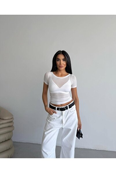 Mila Kadin Keten Görünümlü Tshirt Ekru