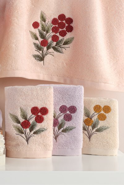 MARİBOR Tiada - 70% Bamboo / 30% Cotton Embroidered Hand Towels - Set of 6 50X90