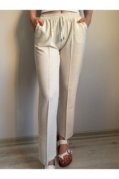 sielta Pantaloni de damă din in ecru cu picioare de morcov