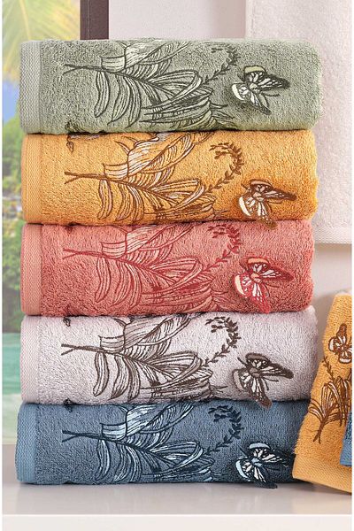 MARİBOR Tropical - 70% Bamboo 30% Cotton 3D Embroidered Hand Towel - Set of 6 50X90