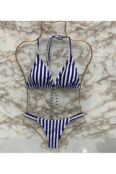 XORVİO Women's New Season Lycra Stretchy Halter Neck Stylish Drawstring Triangle Bikini Set