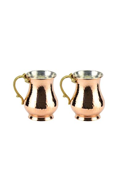 COPPERMALL HANDMADE Copper Cup 2 Pieces Handmade Forged Ayran Cup Set of 2