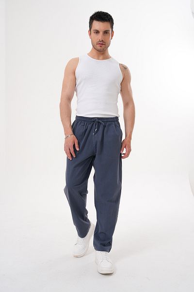 BigBrossBoutique Smoked Men's Summer Cotton Linen Blended Comfortable Fit Trousers