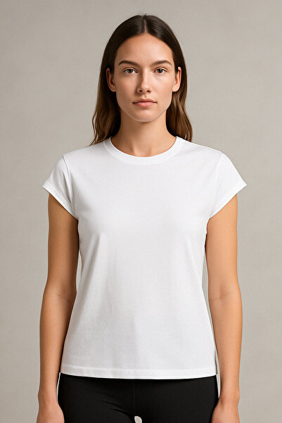 Kadın Regular Fit %100 Pamuk Bisiklet Yaka Kısa Kollu T-shirt