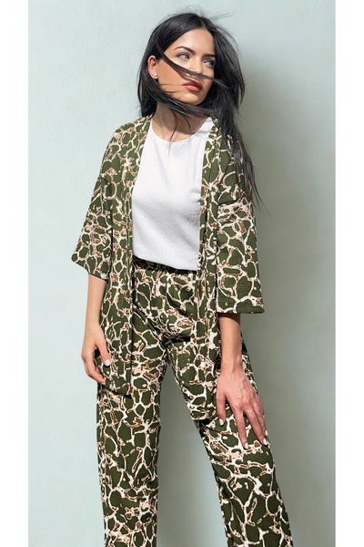 BELTICHA Salaş Kimono Takım Üçlü Alt Üst Takım Rahat Desenli Bürümcük Takım