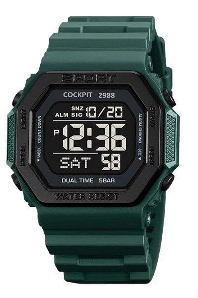 Cockpit Ck-2988dgn Green Silicone Cord Digital Square Men's Wristwatch