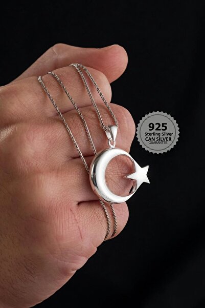 CAN SİLVER 925 Ayar Gümüş Türk Bayrağı Erkek Kolye-gümüş Ayyıldız Kolye