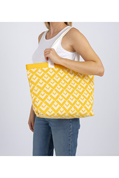 Sebir Moda حقيبة كتف وحقيبة شاطئ منسوجة على شكل حرف V