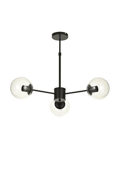 Avizemoda Miya 3 lü Şeffaf Camlı Salon Oturma Odası Modern Sarkıt Avize - (Siyah)
