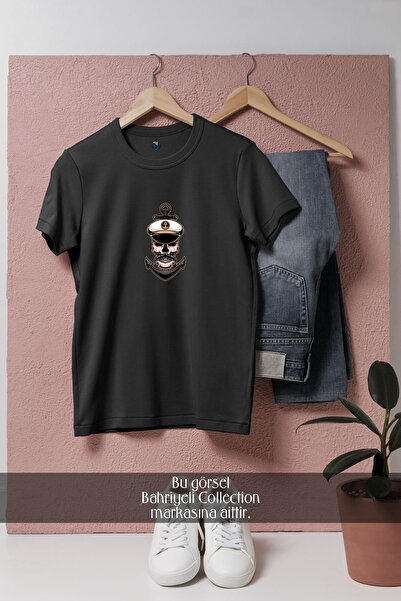 Bahriyeli Collection Unisex T-Shirt with Oversize Sailor Skull and Anchor Design