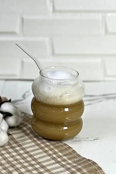 Open Home Concept 2 Piece Set Glass Iced Cold Coffee Glass + Glass Straw Gift 700 ml