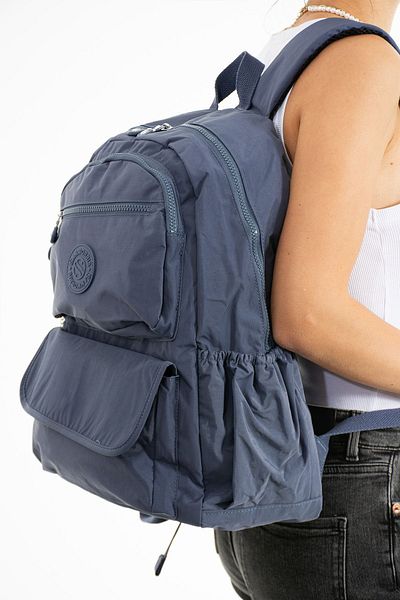 Sanmorris Navy Blue Colored Unisex School and Travel Backpack - Water Resistant, Laptop Compartment, Large Size