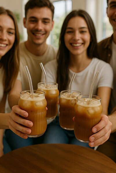 Open Home Concept Set of 6 Glass Iced Cold Coffee Glass + Glass Straw Gift 700 ml