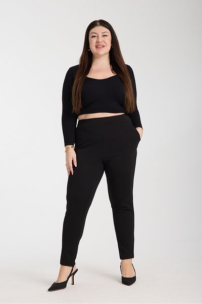 Gül Moda Narrow Leg Fabric Trousers with Pockets and Elastic Waist G119-1