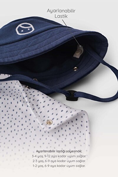 Little Gusto Organic Cotton Hat - Neck Protection, Marine Pattern