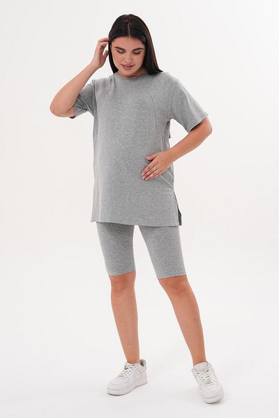BIG LESSON Maternity Stretchy Cotton Adjustable Waist Leggings Shorts Set