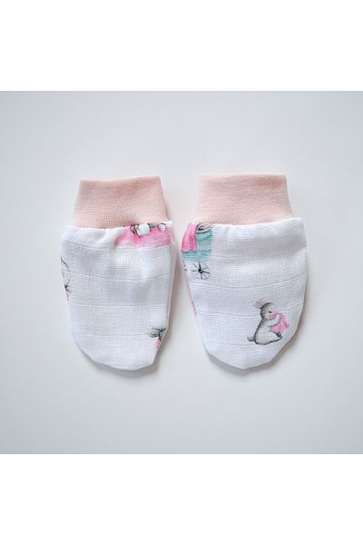 DEUX LAPINS Bébé Lapin Rose - 100% Cotton Muslin Gloves