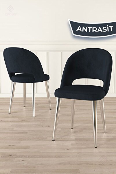 Canisa Pane Serisi 6 Adet Antrasit Mutfak Sandalyesi Krom Kaplama Metal Ayak 1. Sınıf Babyface Kumaş