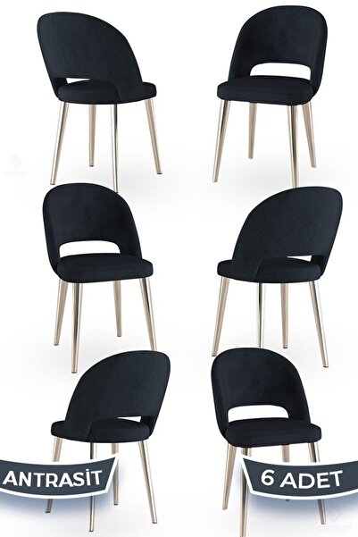 Canisa Pane Serisi 6 Adet Antrasit Mutfak Sandalyesi Krom Kaplama Metal Ayak 1. Sınıf Babyface Kumaş