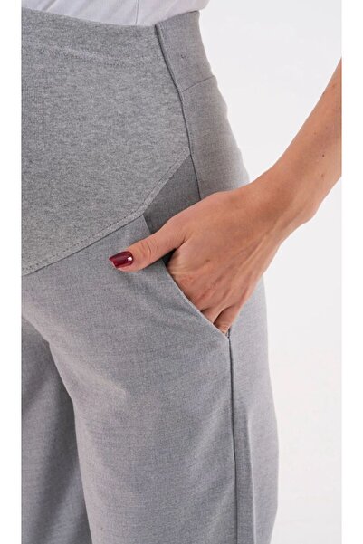 BIG LESSON Maternity Stretchy Tummy Banded Waist Adjustable Mom Fit Classic Gabardine Fabric Pants Gray