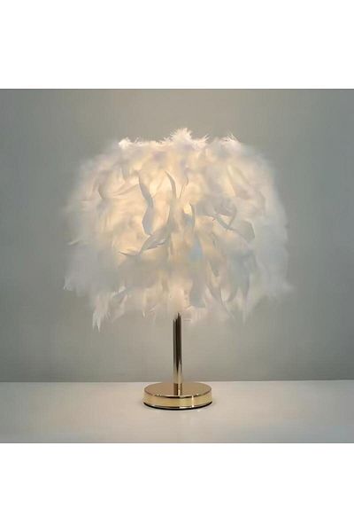 Generic Handmade Feather Led Table Lamp, Decorative Atmosphere Night Light Bedside Lamp, 33*30cm