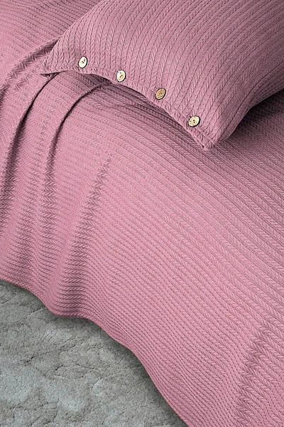 Cottonest Double Knitted Pi̇ke Bedspread with 2 Pillows