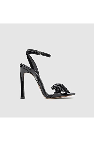 TOGO Siyah Hakiki Deri Kadın Abiye Ayakkabı [060232] - Fiyonk ve Taş Detaylı