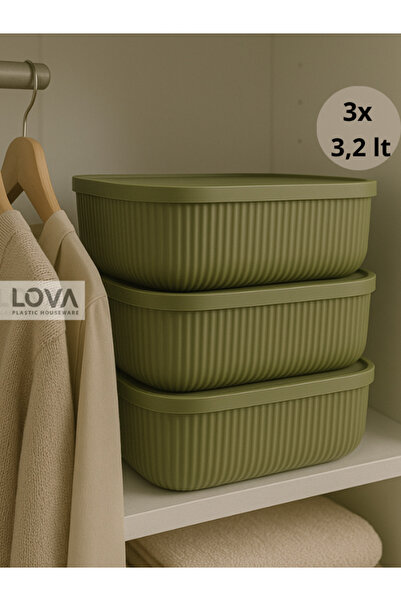 Lova Shell Çizgili Çok Amaçlı Düzenleyici Kapaklı Saklama Kutu 3,2 L (3 Adet )