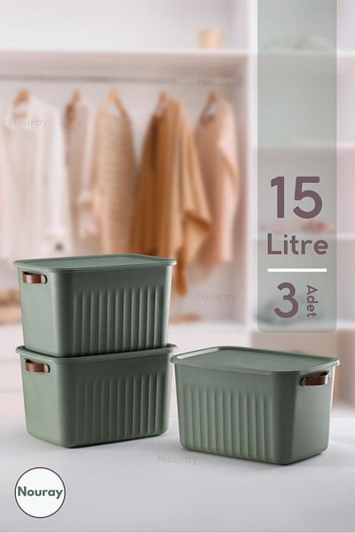 nouray 3Pcs 15 Lt Decorative Multi-Purpose Organizer Box with Lid, Closet Organizer, Organizer