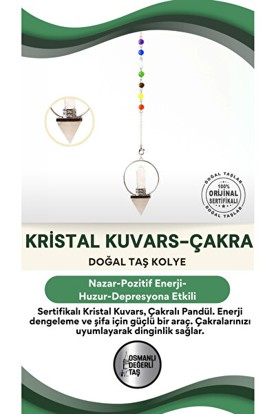 OSMANLI DEĞERLİ TAŞ Sertifikalı Kristal Kuvars, Çakralı Pandül Ku024