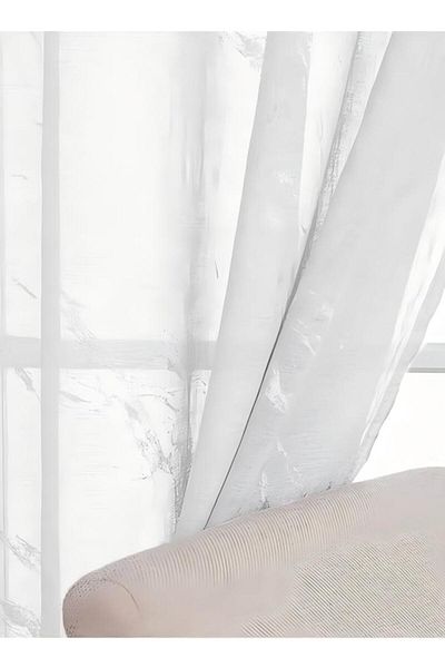 Generic Two-piece Marble Curtain, Translucent Tulle Curtain, Marble Hot Stamping 100*200 Cm (WHITE)