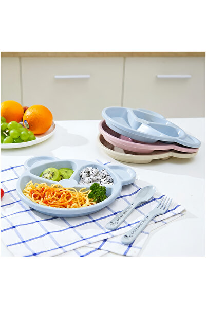 Arabest 3 Pcs Baby Feeding Set,Cartoon Bear Shaped Wheat Straw Dinnerware Div...