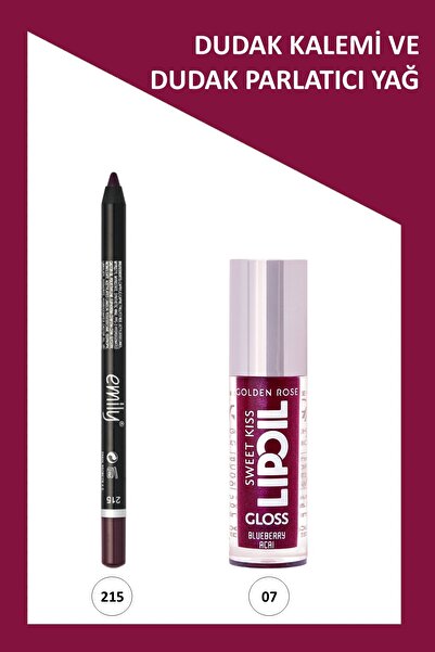 Golden Rose Sweet Kiss Meyveli Dudak Parlatıcısı No: 07 & Emily Dudak Kalemi No:215 Makyaj Seti