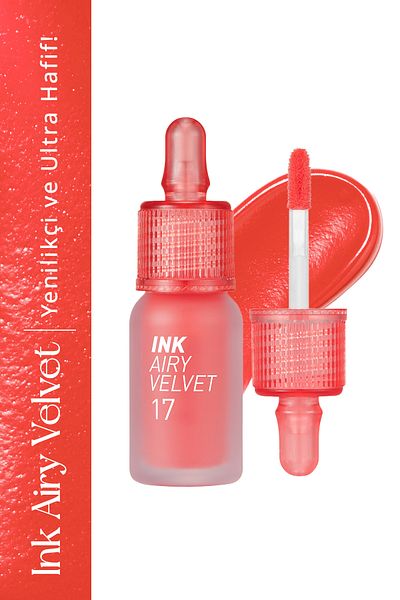 PERIPERA تركيبة خفيفة تدوم طويلاً، بلمسة نهائية مخملية، حبر PERIPERA Airy Velvet (17 وردي برتقالي)