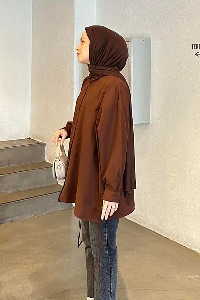 lamelif Cămașă oversize maro amar