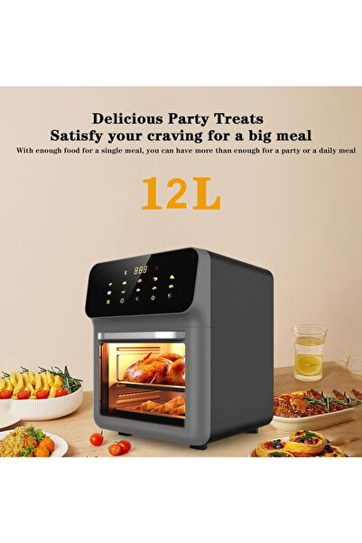 Denx فرن قلي هوائي سعة 12 لترًا، نافذة كبيرة مرئية، شاشة لمس ذكية، 1350 واط، كهربائي DX2081