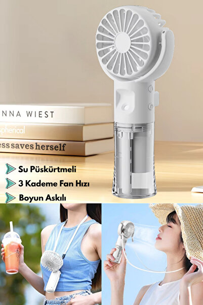 Abbruch Su Püskürtmeli Masa ve El Fanı+Nemlendirici 2in1 3 Kademe Hız Boyun İpli Güçlü Pervaneli Vantilatör