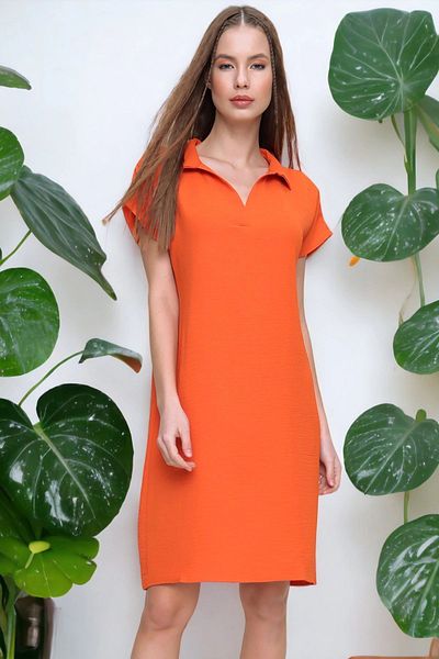NEW LAVİVA Women's Orange Midi Length Polo Neck Aerobin Dress- 700-2883