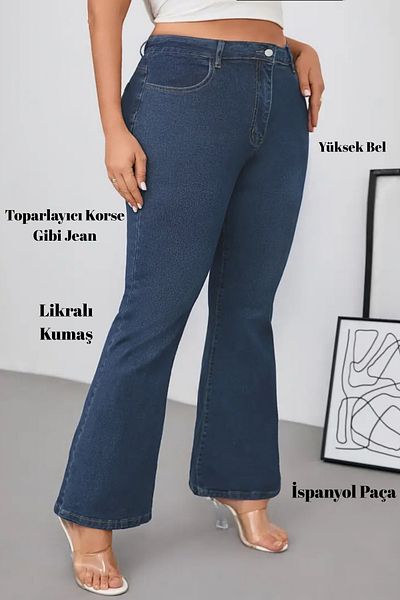 CEDY DENIM - Women's Plus Size Flared Leg High Waist Skinny Fit Lycra Trousers C628-Blue
