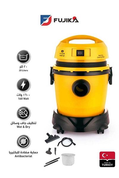 Fujika Fujika Turkish wet and dry vacuum cleaner FJK-190, yellow, 20-liter capacity, 1600-watt power