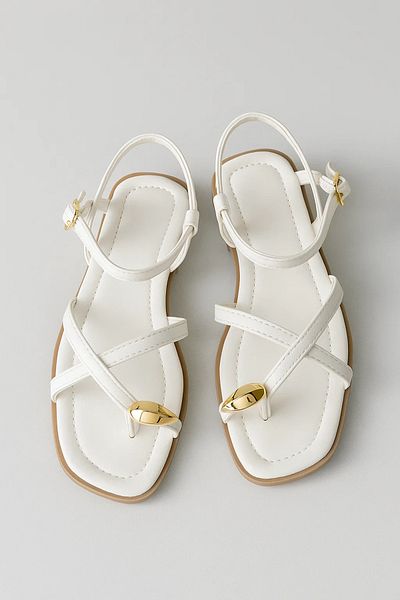 StWenn White Maria Women's Gold Ring Detailed Daily Sandals