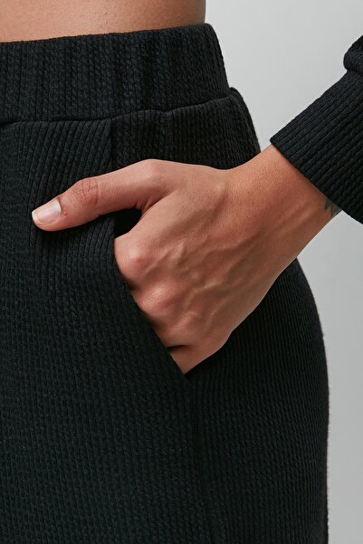 C&City Ribbed Hooded Sweatshirt Trousers Set 9131 Black