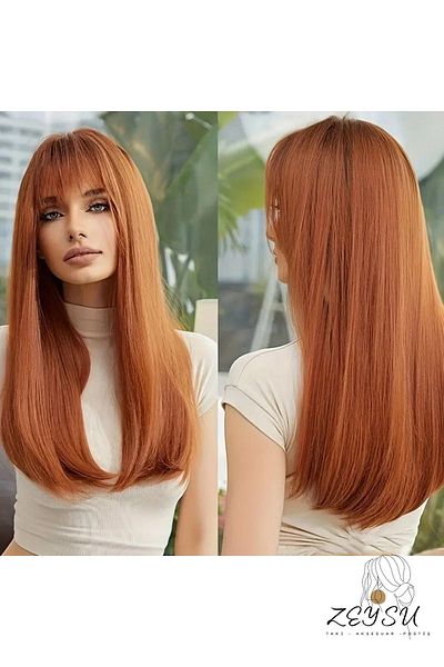 Zeysum Copper Straight Snap Hair Hairpiece Toupee Hair 60 cm 120Gr Heat Resistant Half Moon