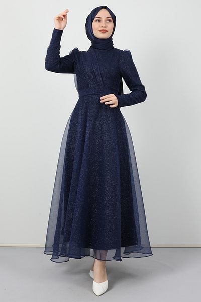 Giza Giyim فستان سهرة Alara Hijab باللون الأزرق الداكن
