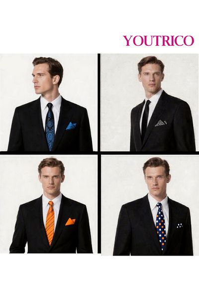 Youtrico Tie and Handkerchief Set-Artisanal Business 2PCS Handmade Formal Hanky Suit