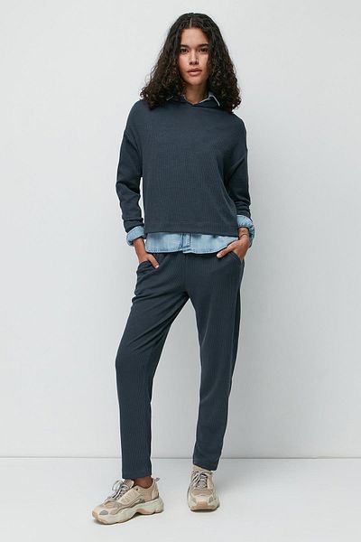C&City Ribbed Hooded Sweatshirt Trousers Set 9131 Smoked
