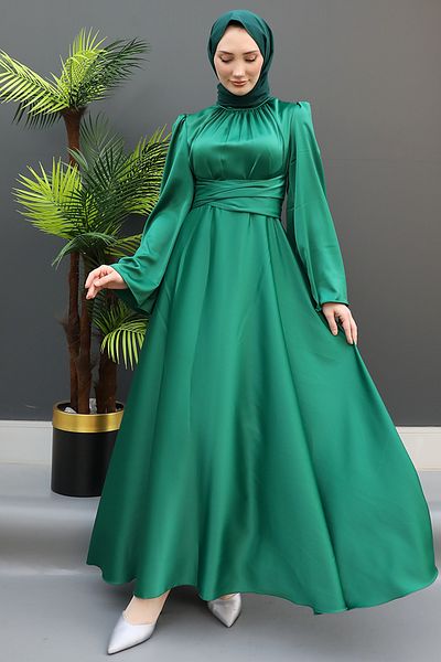 GİZ AGİYİM Dark Green Nazli Hijab Dress