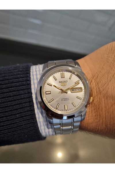 Seiko Seiko 5- Automatic Silver Dial Calendar Steel Bracelet 3 Atm Waterproof Men's Wristwatch