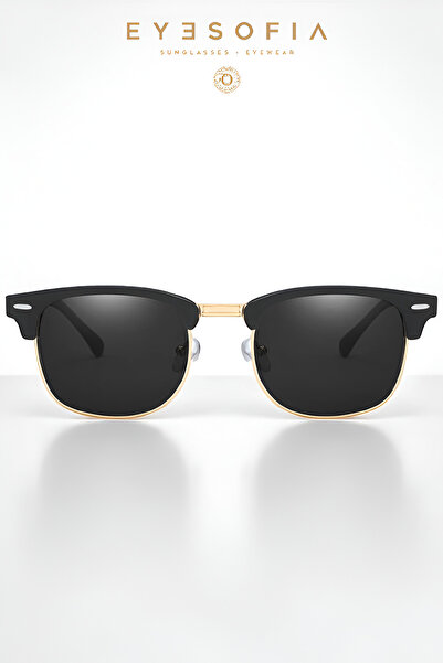 Eyesofia Clubmaster Unisex Black Uv400 Glass Ce Certificated Sunglasses